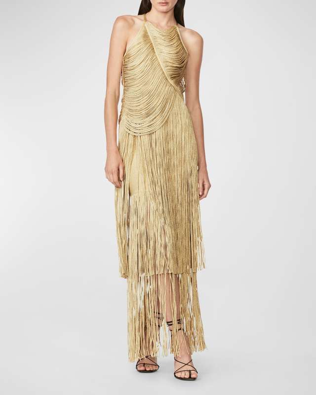 Recycled Metallic Fringe Draped Gown